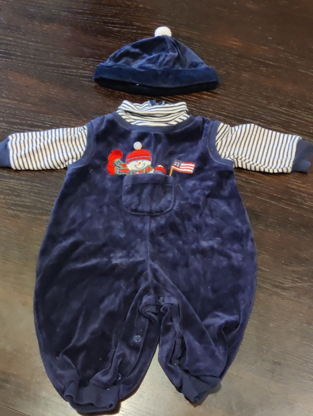 Good Lad Navy and White Striped Baby Romper with Hat